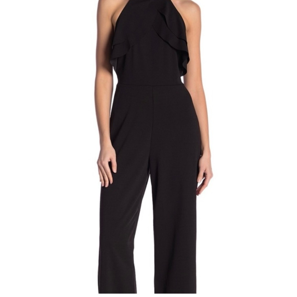 Bebe Black Halter Neck Ruffle Jumpsuit